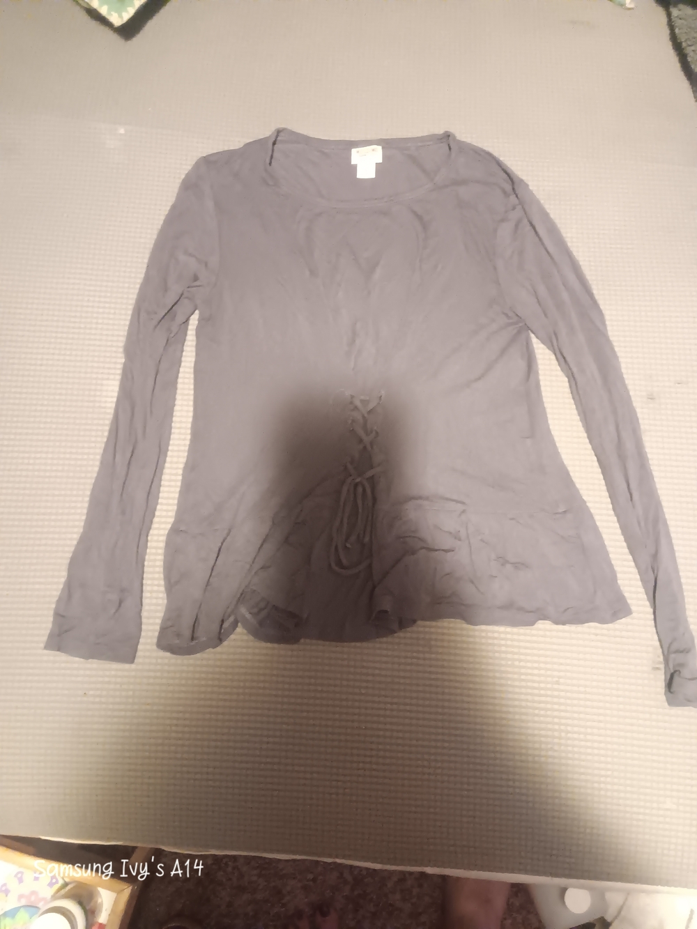 Mossimo Supply Co. Gray Lace-Up Long Sleeve Top